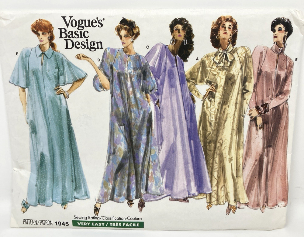 80's Vogue Basic Design 1945 Misses Caftan Evening Length XS-XL 6-20 UNCUT